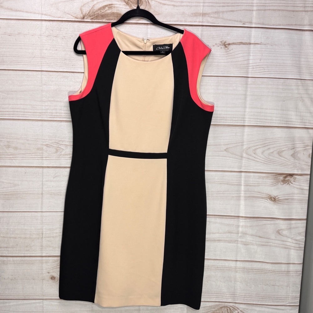 Chelsea Rose Sheath Dress Womens 18 Tan Black Pink Colorblock Sleeveless